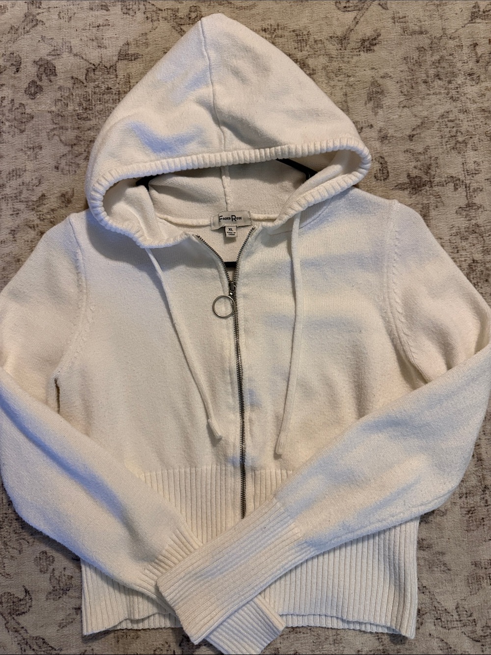 Ivory Hooded Zip-Up Sweater with Ring Pull
